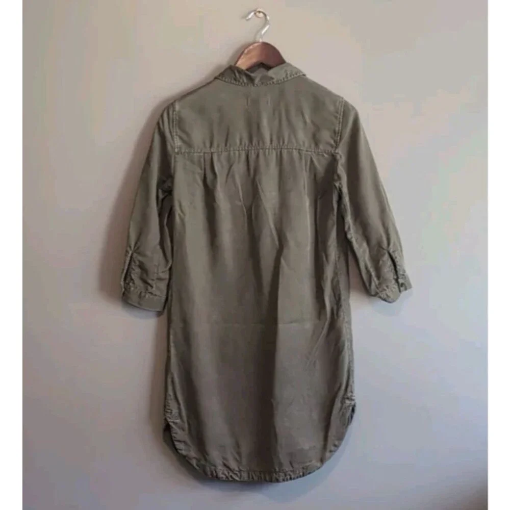 Zara XS Olive Green Denim Dress Button Up Shirt Mini Utility Military Straight